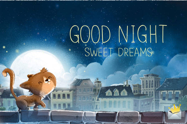 Good Night Sweet Dreams, cartoon lion, stone wall, SD Desktop Wallpaper