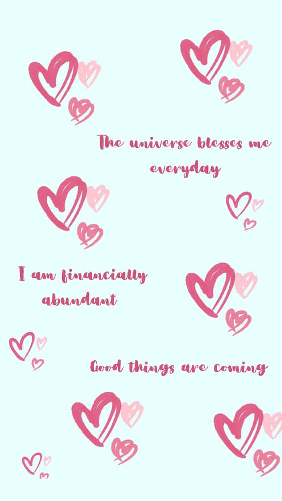 Good Things Are Coming, pastel mint, pink hand-drawn hearts, SD Phone Wallpaper