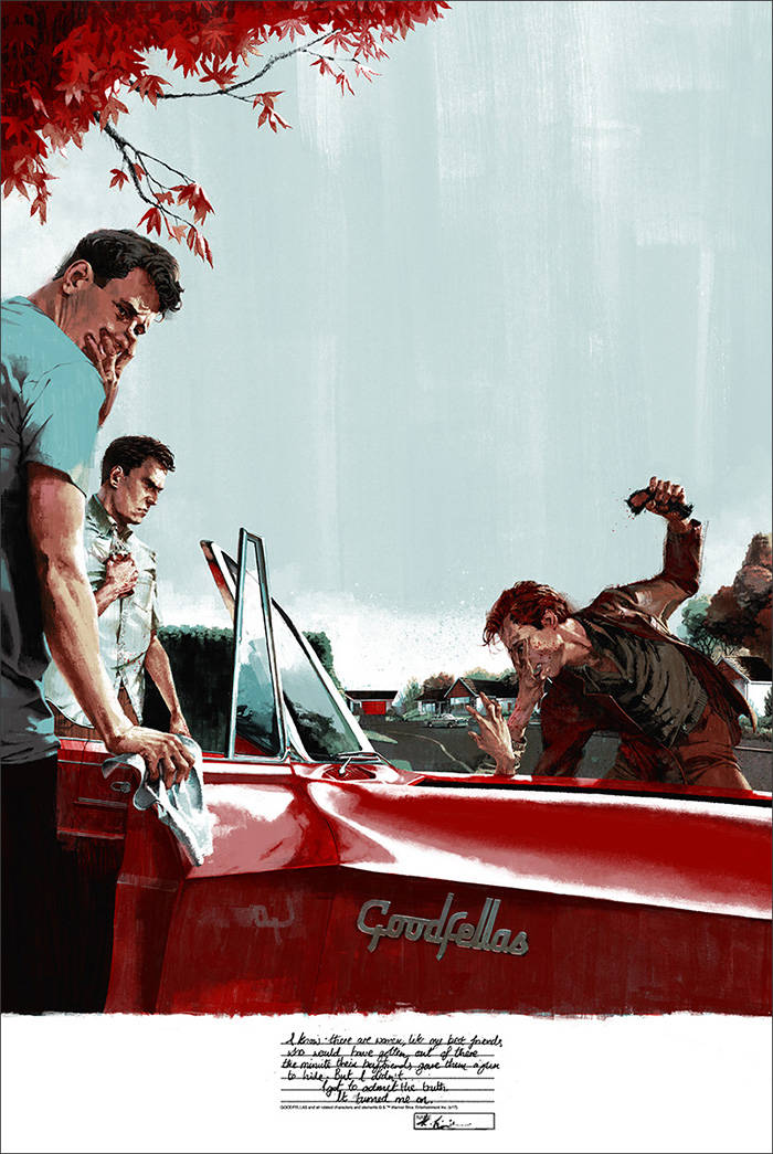Goodfellas, red vintage car, autumn leaves, SD Phone Wallpaper