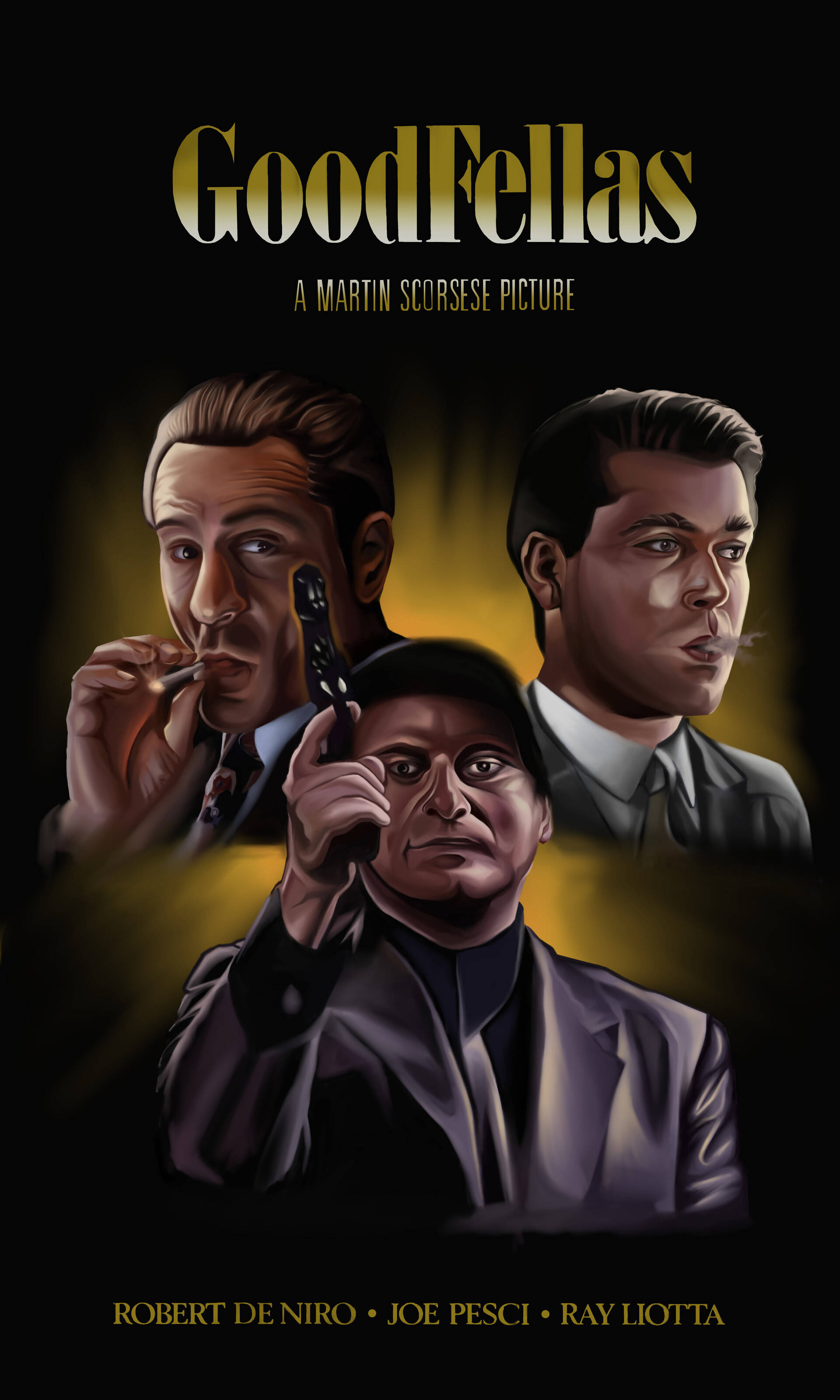 Goodfellas, digital painting, three men in suits, 2K Phone Wallpaper