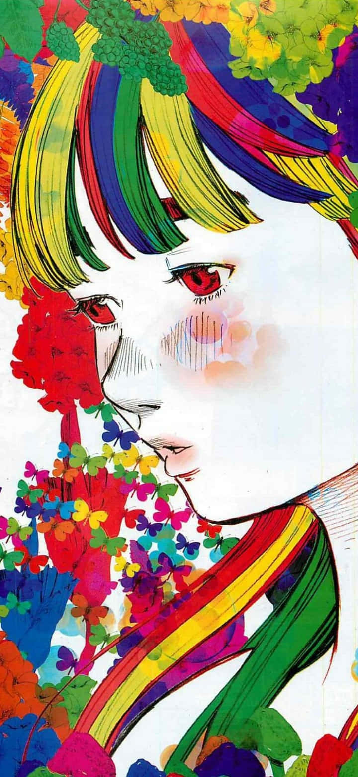 Goodnight Punpun, rainbow hair, red eyes, HD Phone Wallpaper