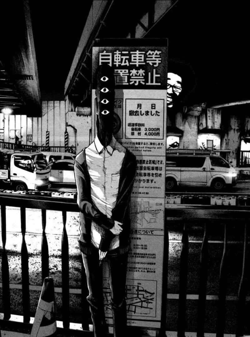 Goodnight Punpun, bicycle prohibition sign, black and white anime-style figure, SD Phone Wallpaper