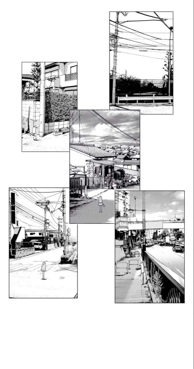Goodnight Punpun, black and white manga panels, quiet urban streets, SD Phone Wallpaper