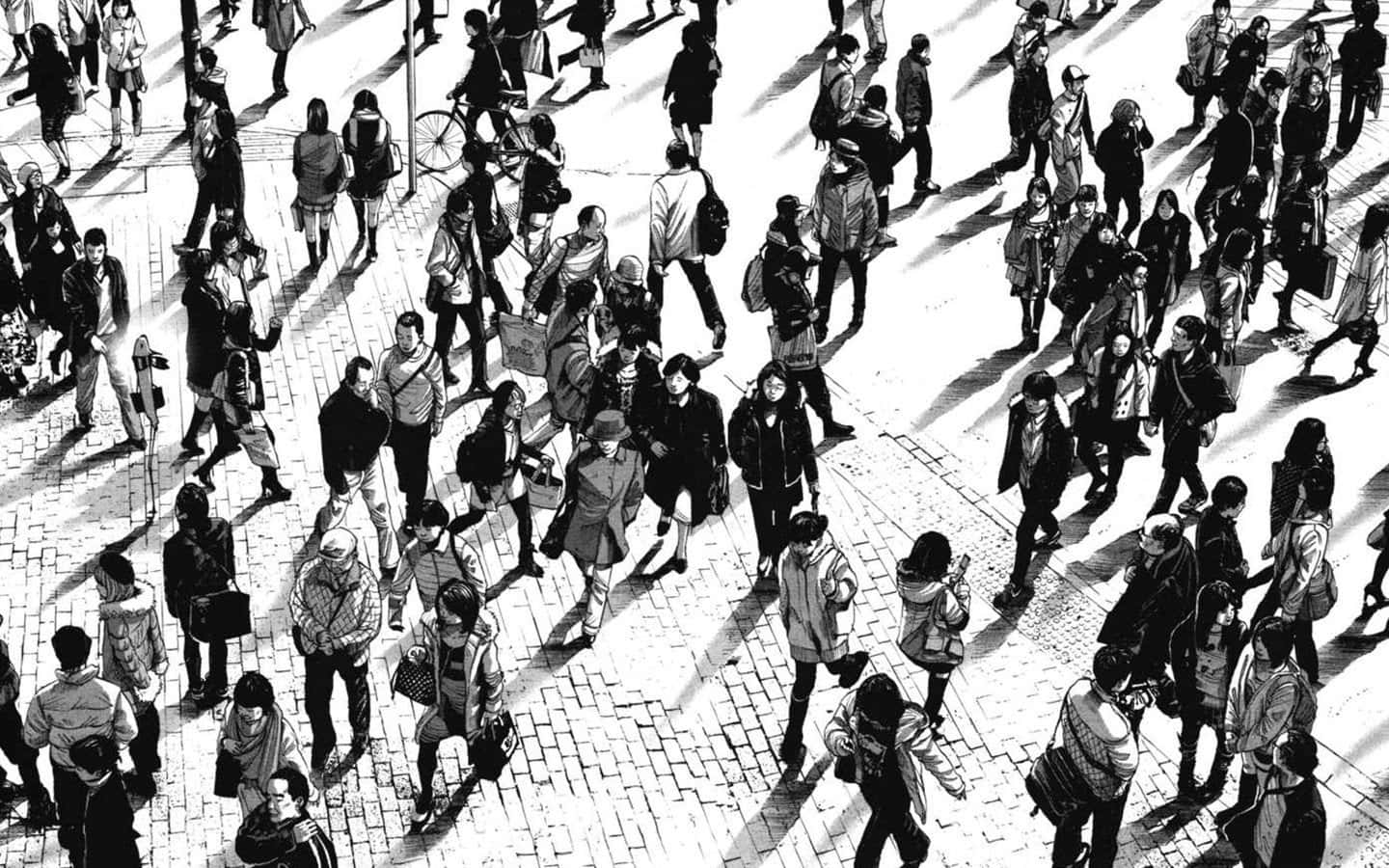 Goodnight Punpun, black and white photo, crowded pedestrians, HD Desktop Wallpaper