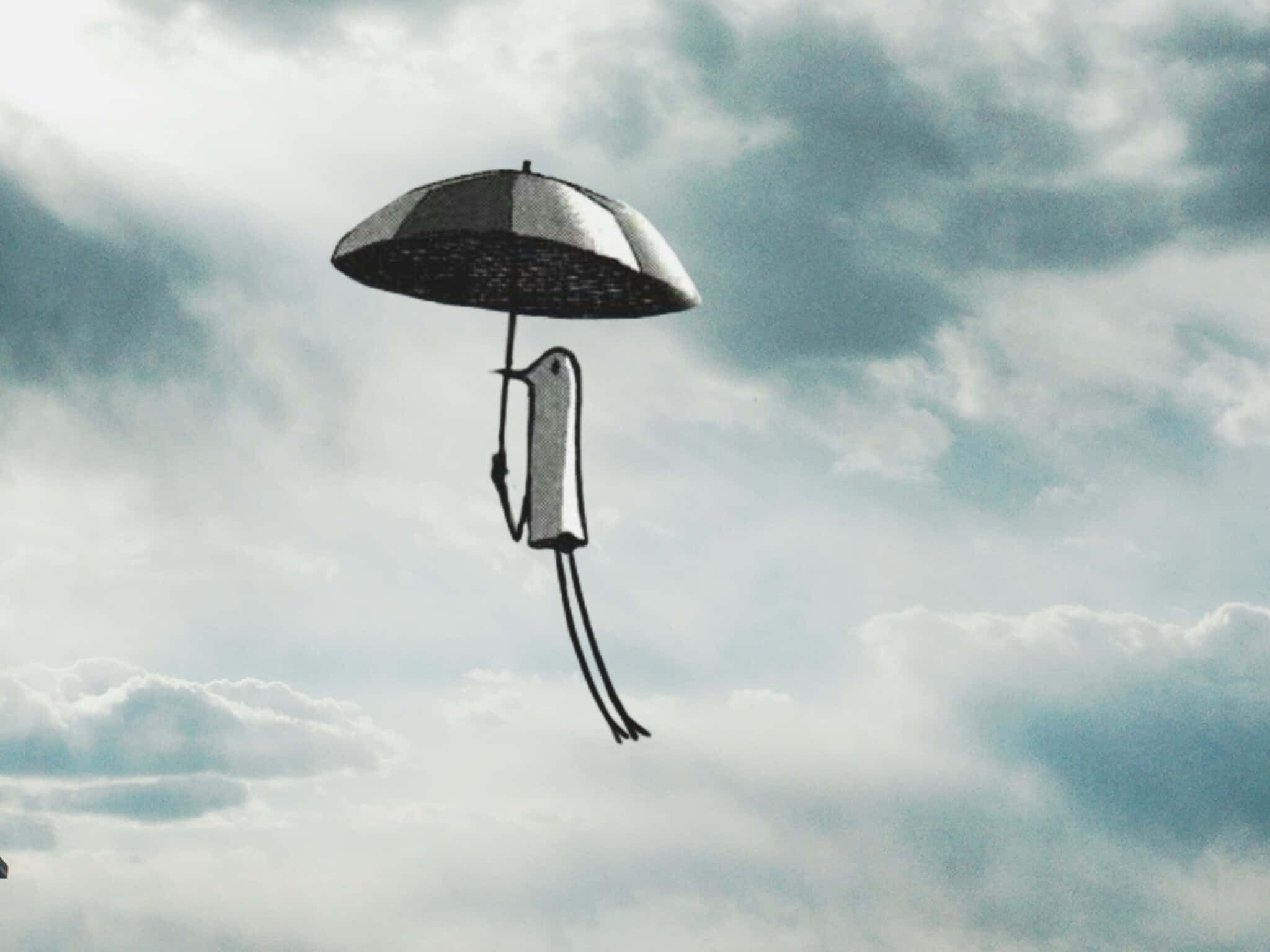 Goodnight Punpun, metallic umbrella, cloudy sky, Full HD Desktop Wallpaper