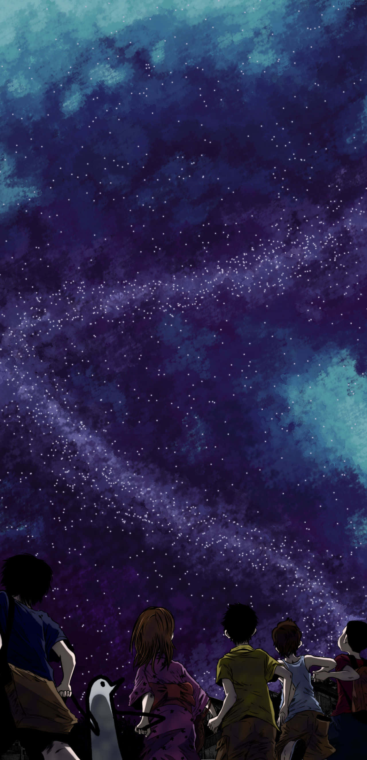 Goodnight Punpun, penguin, starry night sky, 2K Phone Wallpaper