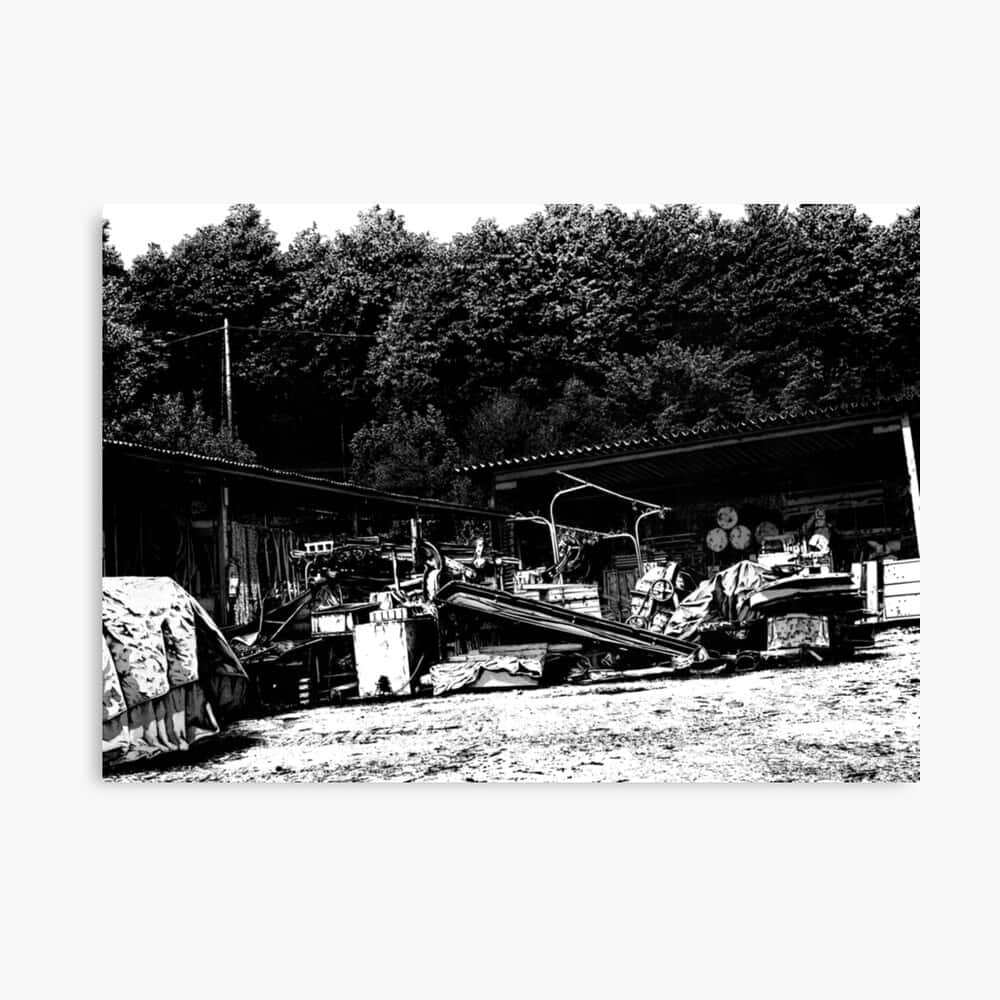 Goodnight Punpun, black and white photo, abandoned farm machinery, SD Desktop Wallpaper
