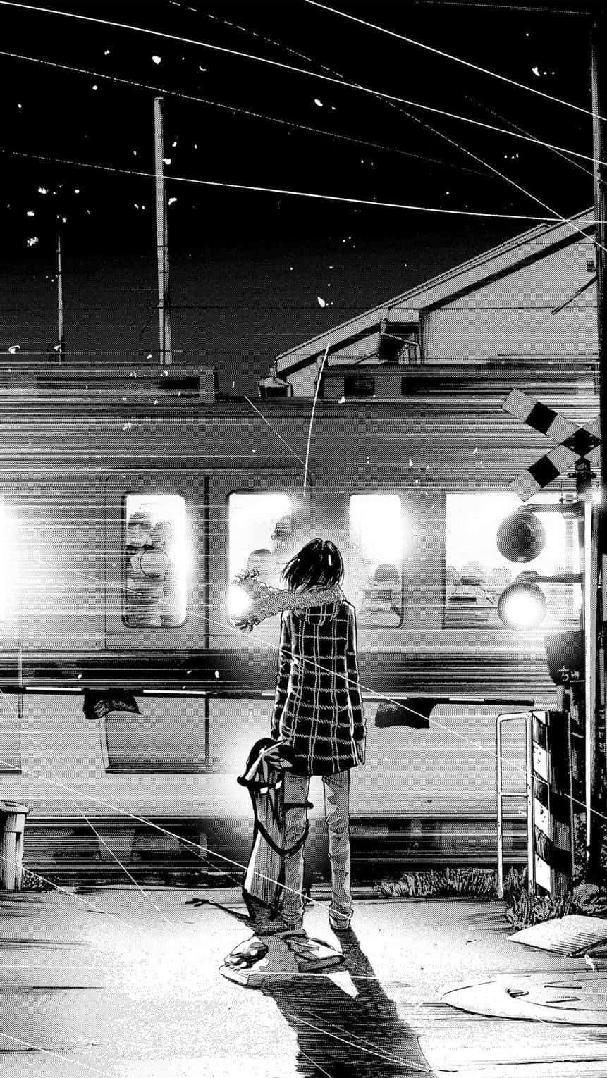 Goodnight Punpun, plaid shirt, rain-slicked train station platform, HD Phone Wallpaper
