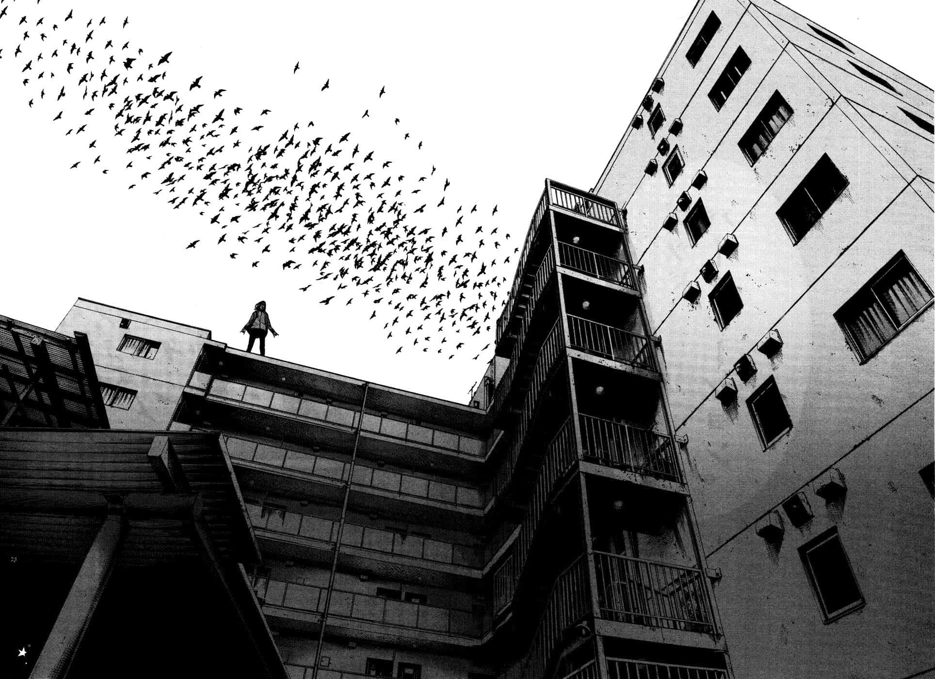 Goodnight Punpun, rooftop, towering buildings, Full HD Desktop Wallpaper