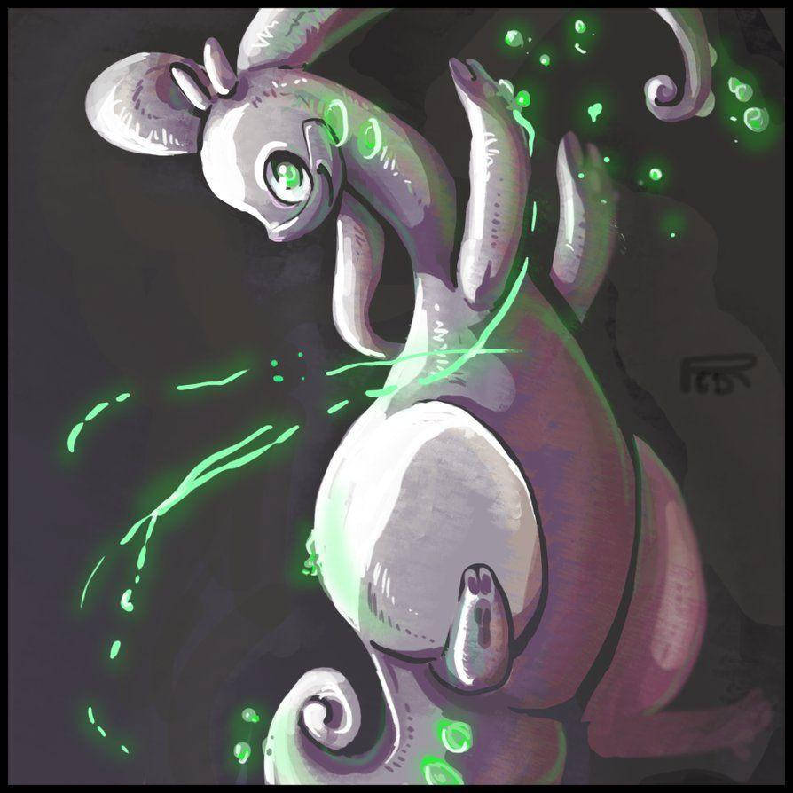 Goodra, purple creature, glowing green eyes, SD Desktop Wallpaper
