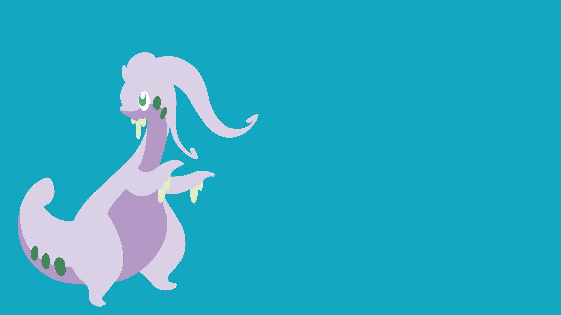 Goodra, purple dragon-like creature, green eyes, Full HD Desktop Wallpaper