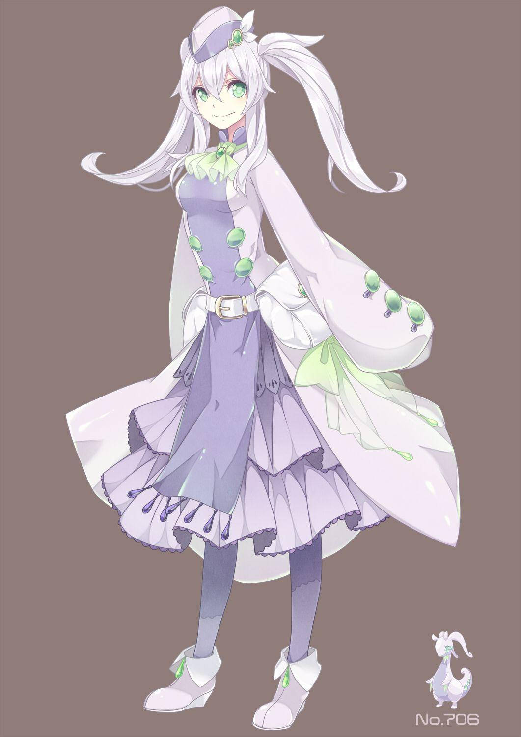 Goodra, white hair, green eyes, HD Phone Wallpaper