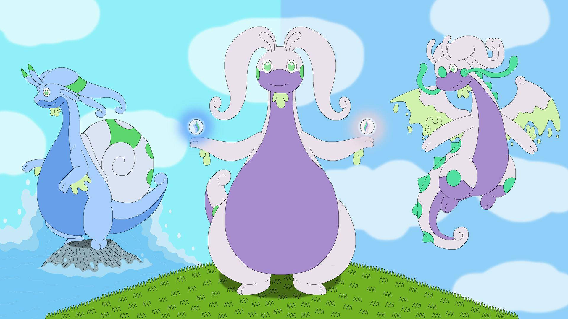 Goodra, green accents, grassy hill, Full HD Desktop Wallpaper
