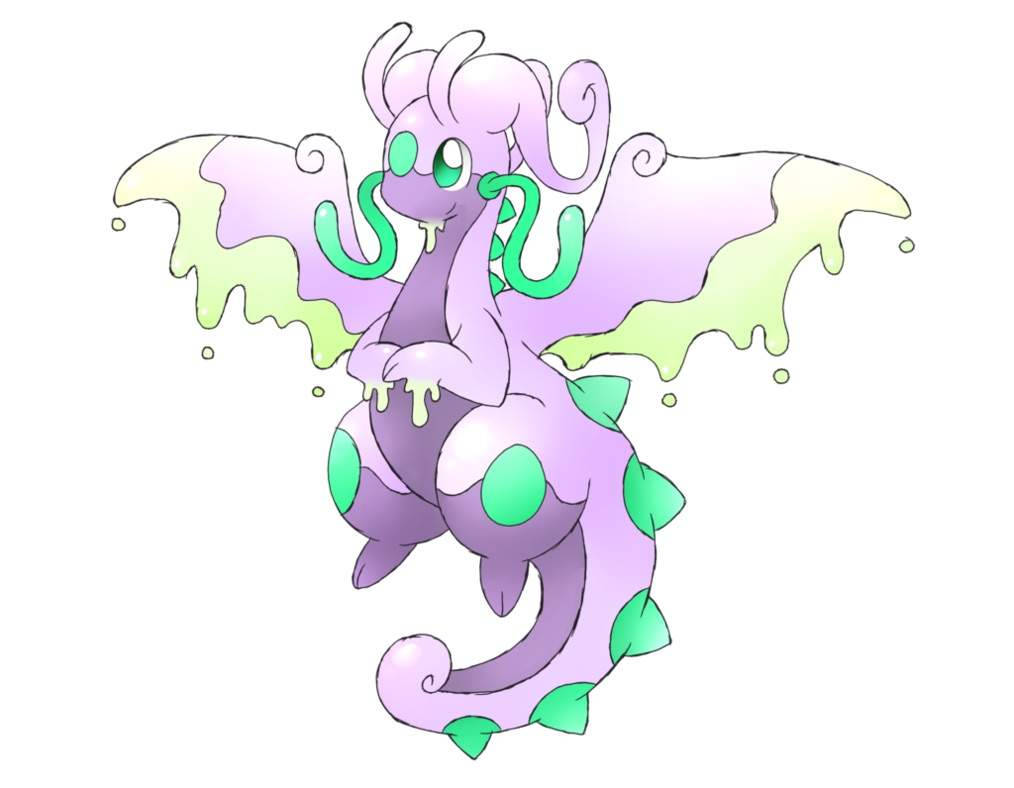 Goodra, purple dragon, green accents, SD Desktop Wallpaper