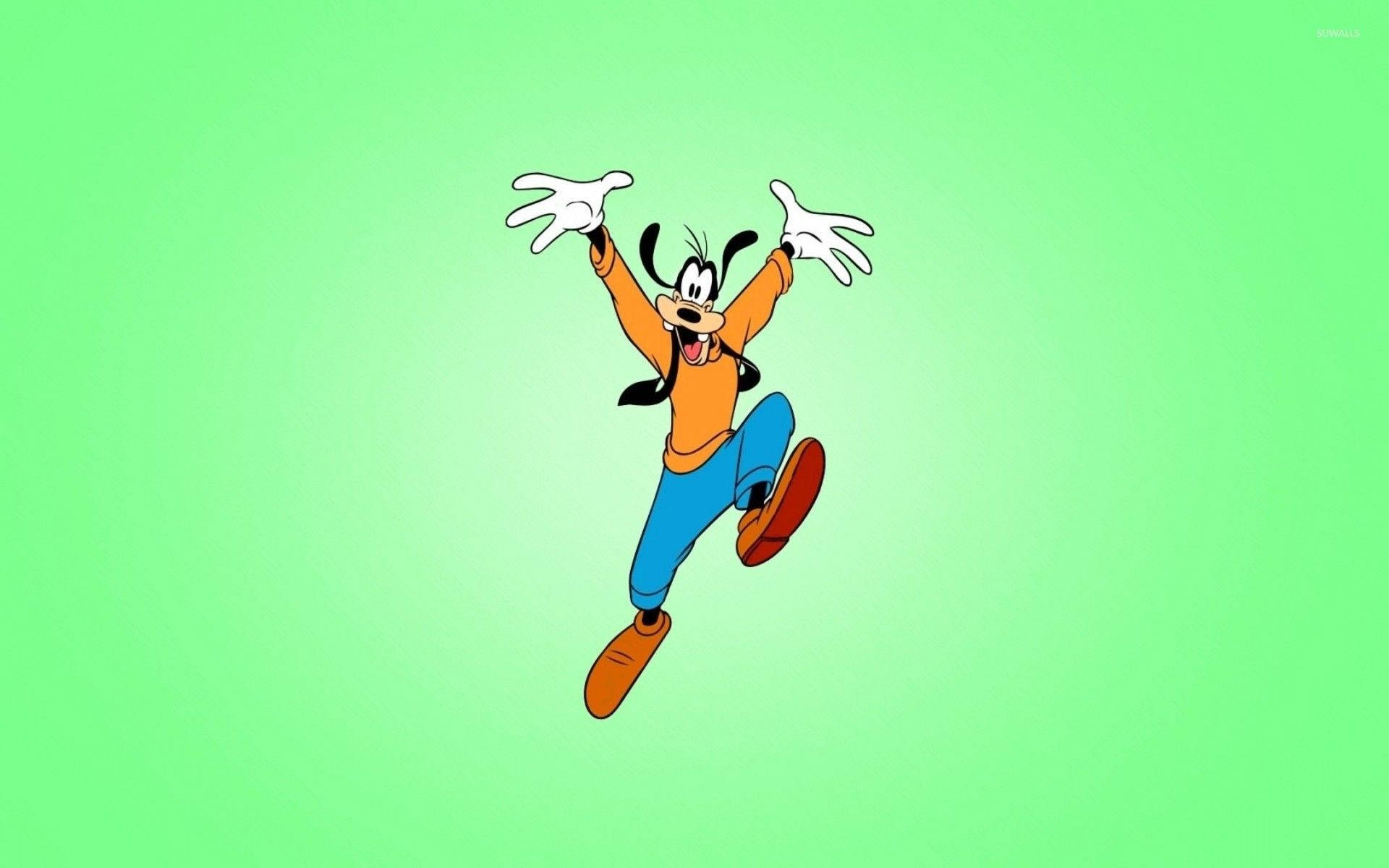 Goofy, light green background, jumping, Full HD Desktop Wallpaper