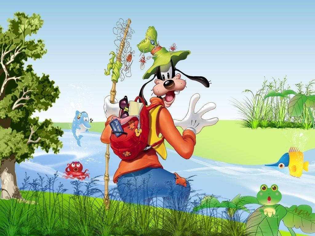 Goofy, green hat, red backpack, SD Desktop Wallpaper