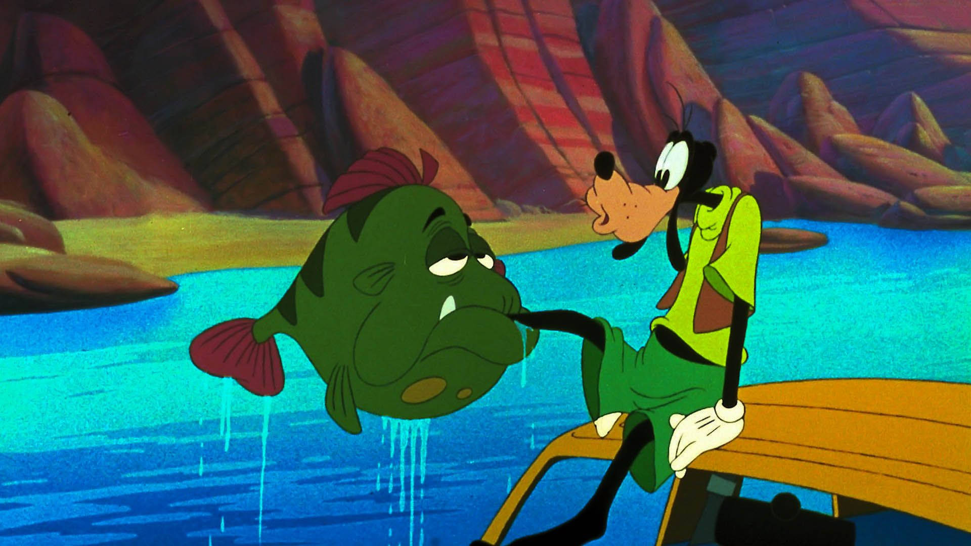 Goofy, green fish, boat, Full HD Desktop Wallpaper