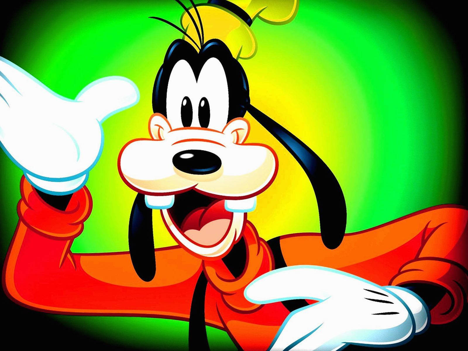 Goofy, red shirt, vibrant green and yellow gradient background, HD Desktop Wallpaper