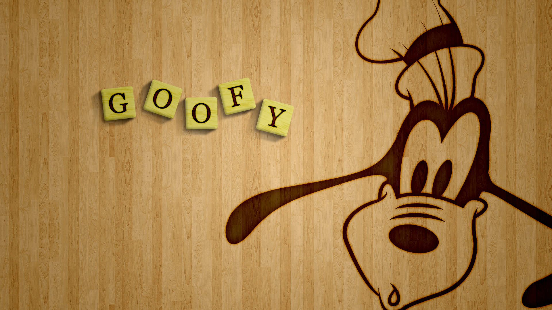 Goofy, Scrabble tiles, light wood floor, Full HD Desktop Wallpaper