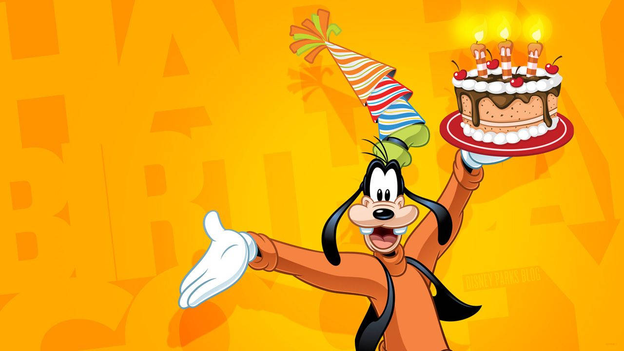 Goofy, striped party hat, chocolate cake, HD Desktop Wallpaper
