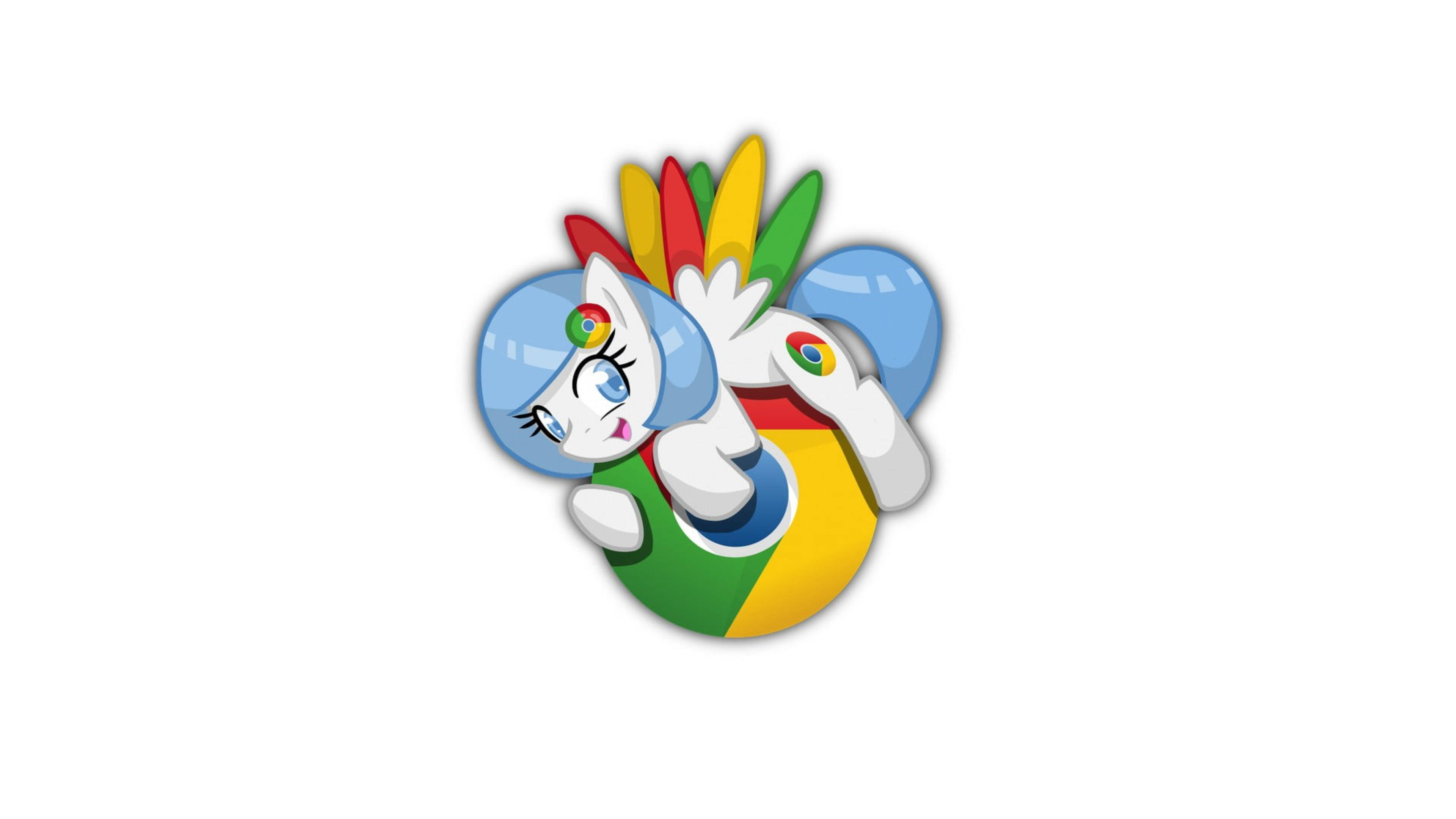 Google Chrome, white cartoon pony, rainbow mane, 4K Desktop Wallpaper