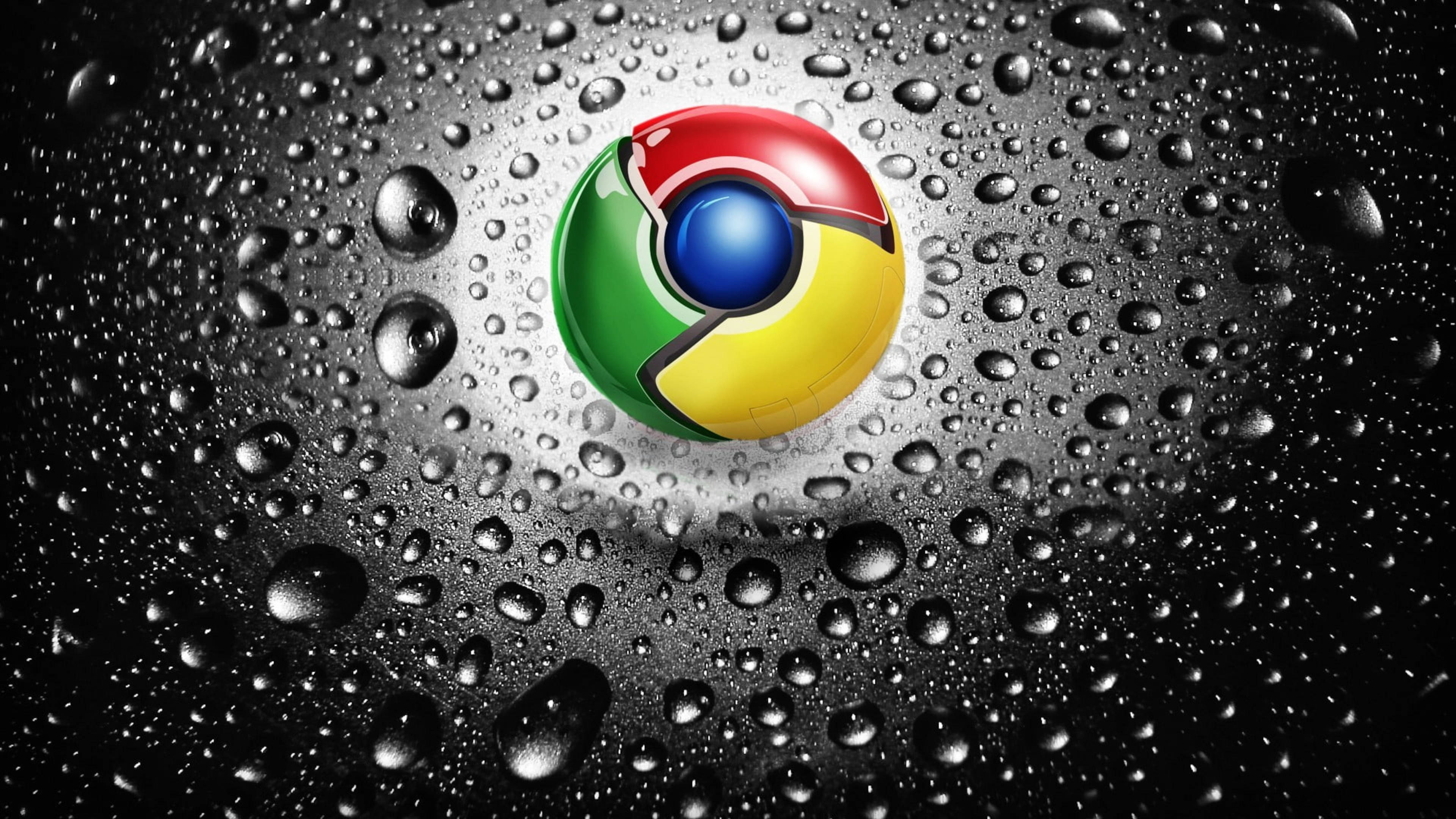 Google Chrome, Chrome logo, water droplets, 4K Desktop Wallpaper
