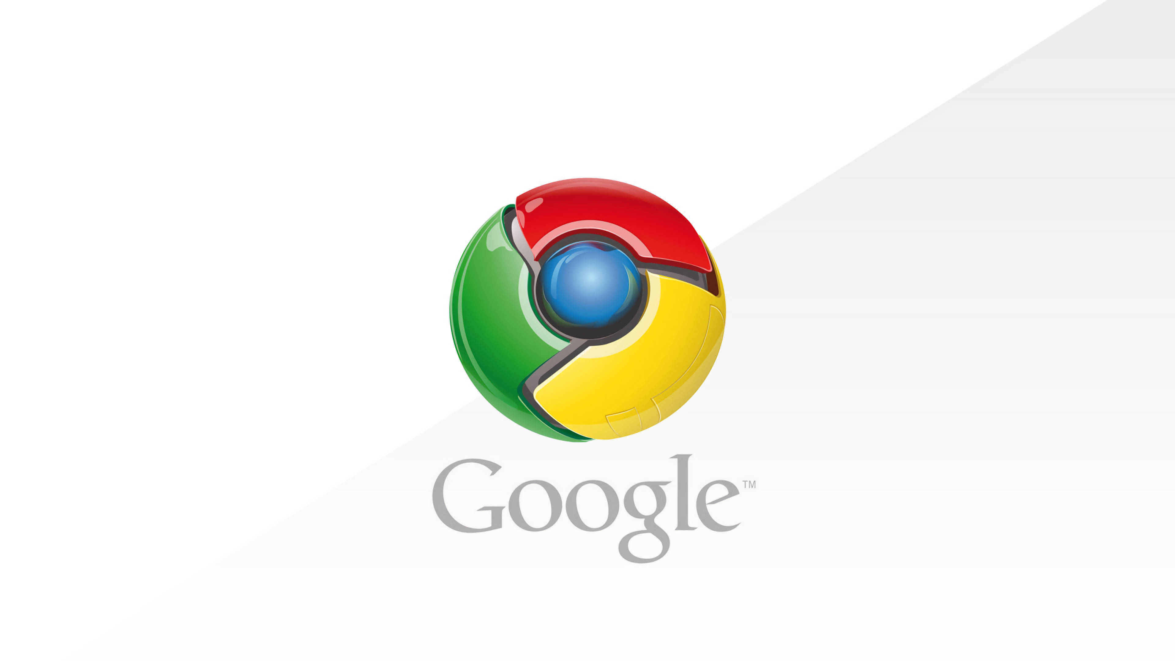 Google Chrome, red green yellow and blue segments, clean white diagonal gradient background, 4K Desktop Wallpaper