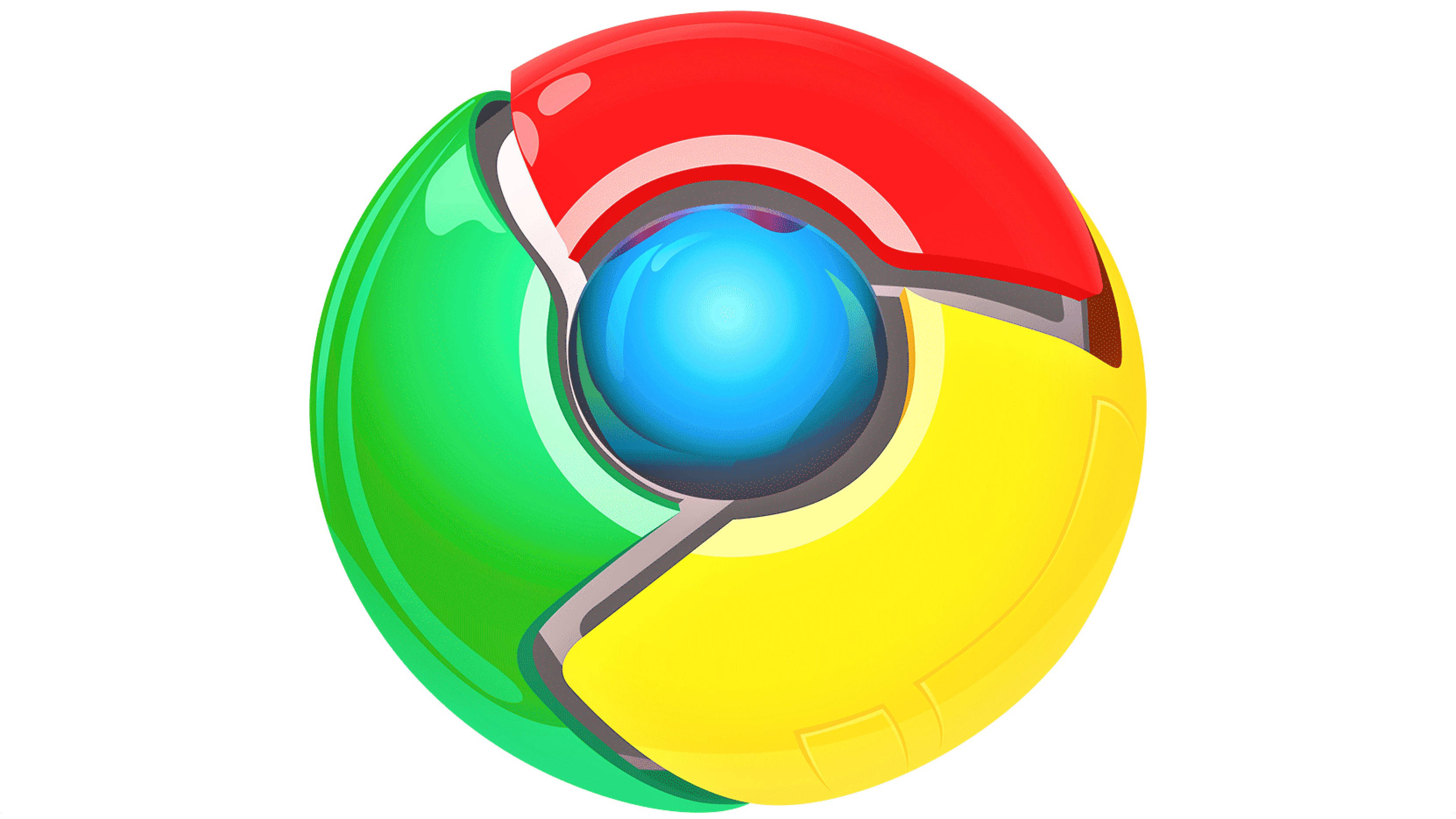 Google Chrome, 3D icon, glossy chrome, 2K Desktop Wallpaper