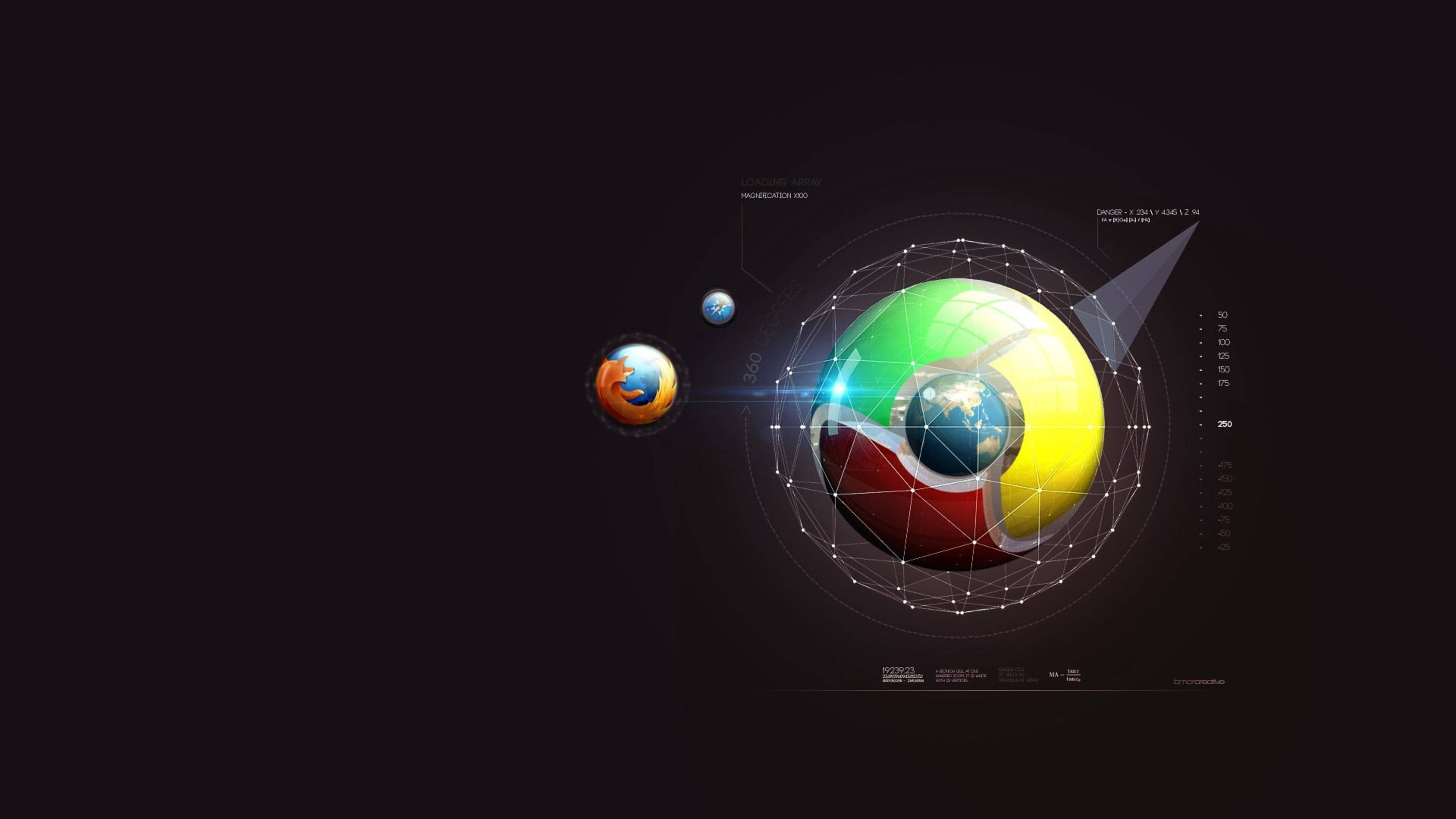 Google Chrome, futuristic digital globe, glowing chrome segments, 4K Desktop Wallpaper