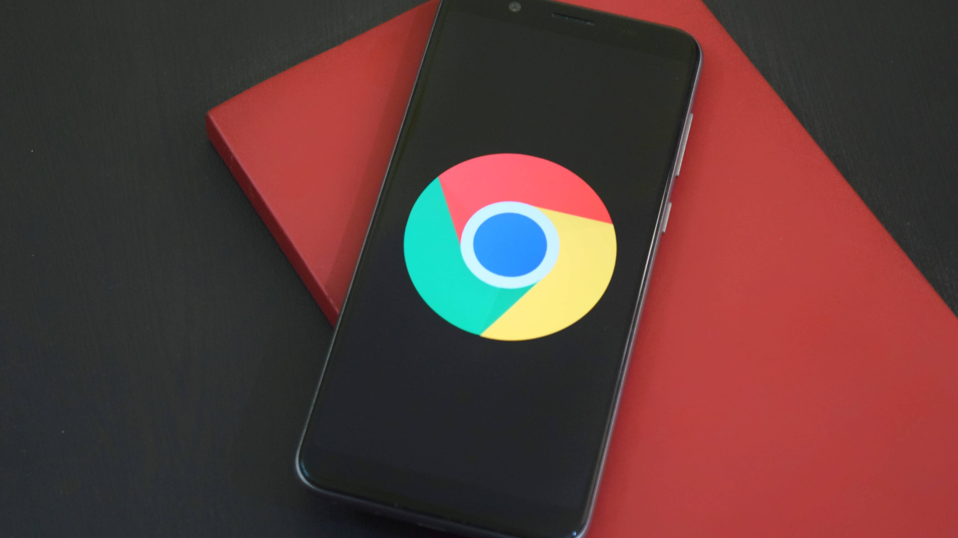Google Chrome, smartphone, vibrant red book, 4K Desktop Wallpaper