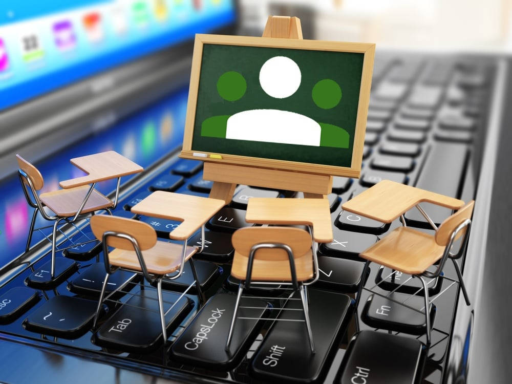 Google Classroom, miniature classroom, computer keyboard, SD Desktop Wallpaper