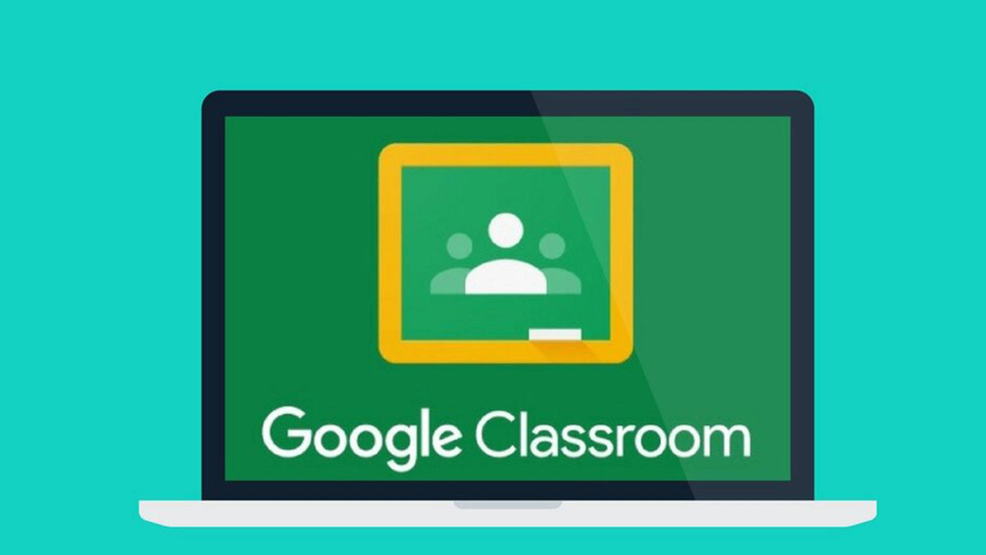 Google Classroom, laptop, teal backdrop, Full HD Desktop Wallpaper
