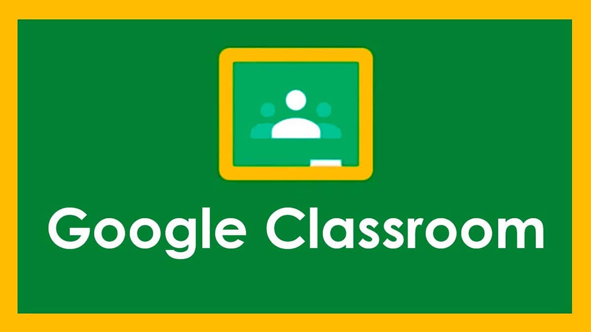 Google Classroom, green chalkboard icon, vibrant green and yellow background, SD Desktop Wallpaper