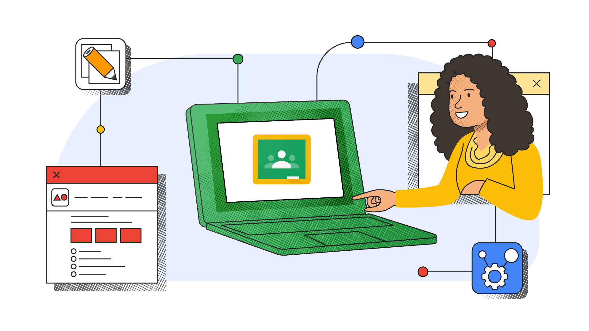 Google Classroom logo, yellow top, green laptop, Full HD Desktop Wallpaper