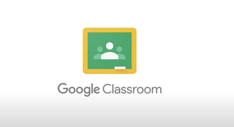 Google Classroom, green chalkboard, white student icons, SD Desktop Wallpaper