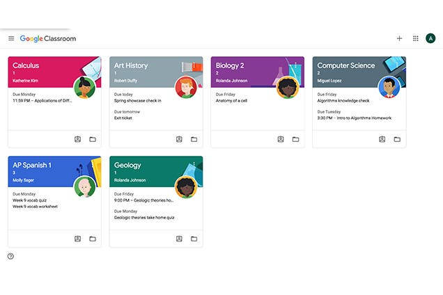 Google Classroom, dashboard, six colorful course cards, SD Desktop Wallpaper