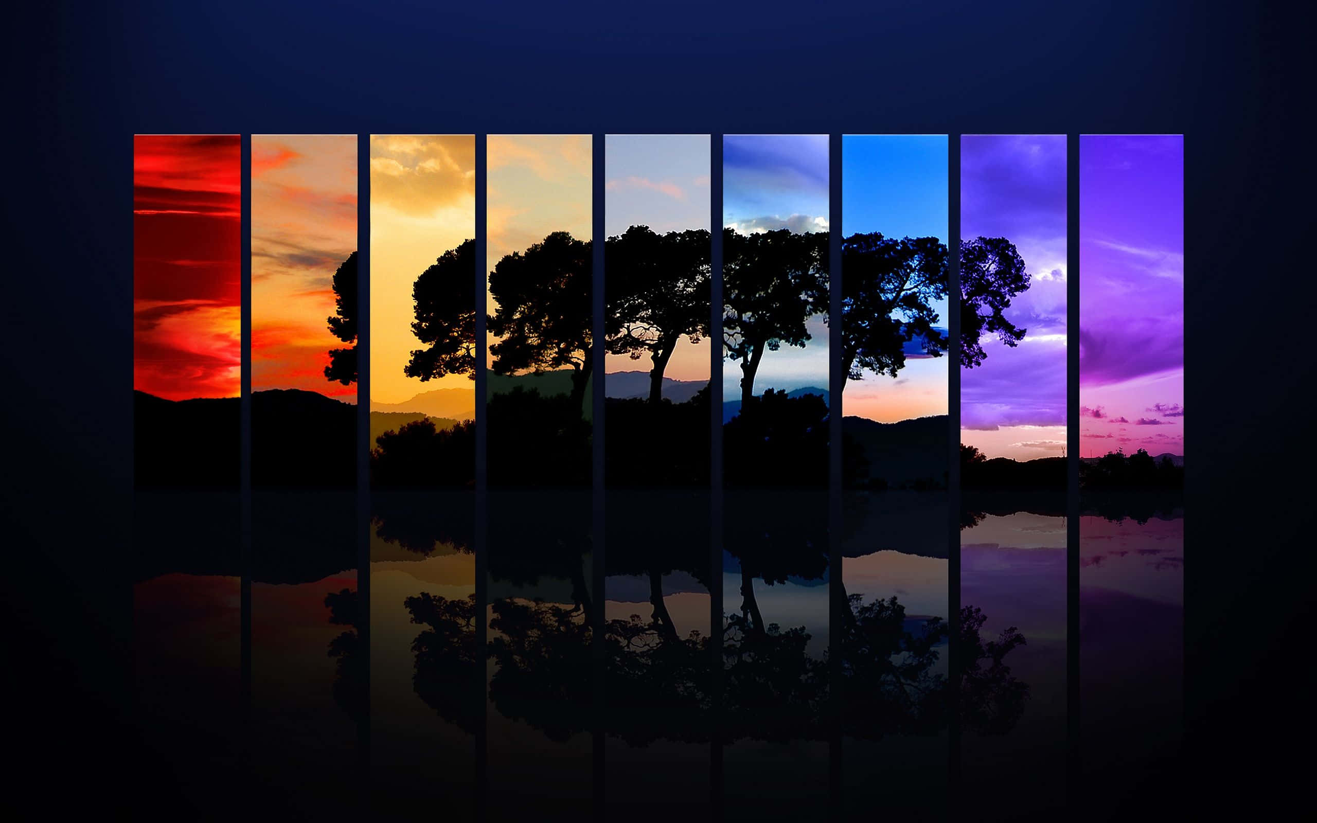 Google Desktop, colorful trees, vibrant sunset, 2K Desktop Wallpaper