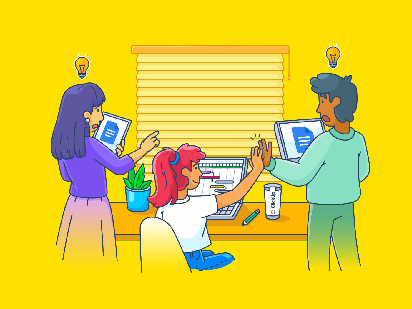 Google Docs, laptops, bright yellow office, HD Desktop Wallpaper