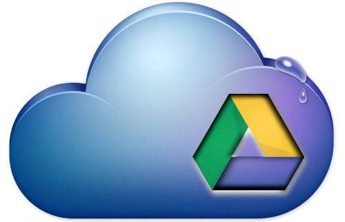 Google Drive, glossy blue, colorful Google Drive logo, SD Desktop Wallpaper