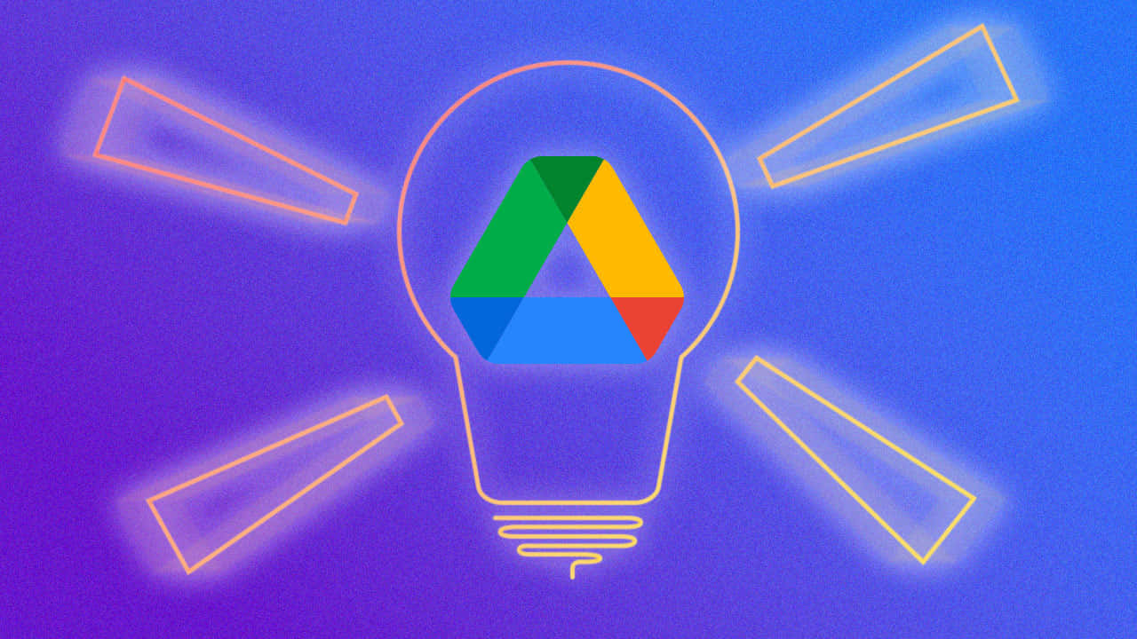 Google Drive logo, lightbulb, neon rays, HD Desktop Wallpaper