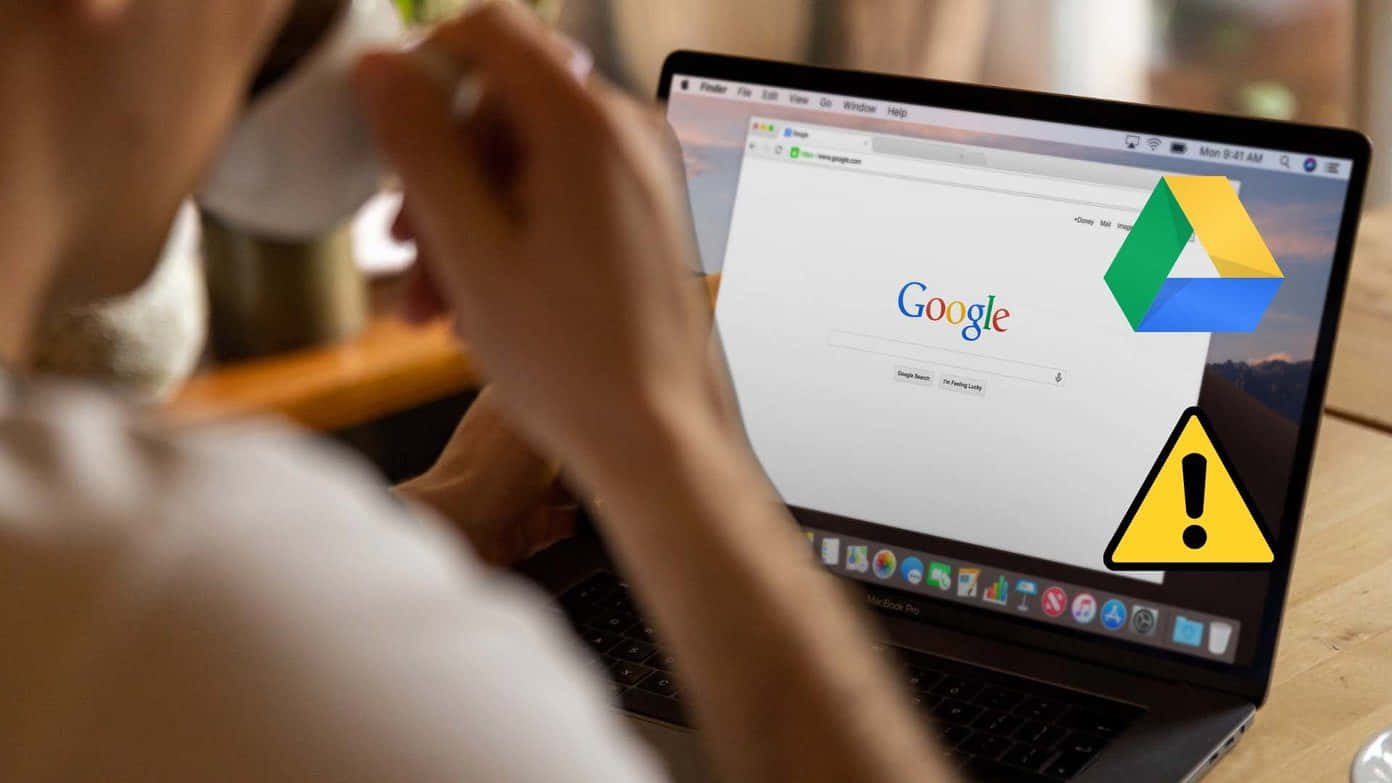 Google Drive, warning sign, laptop, HD Desktop Wallpaper