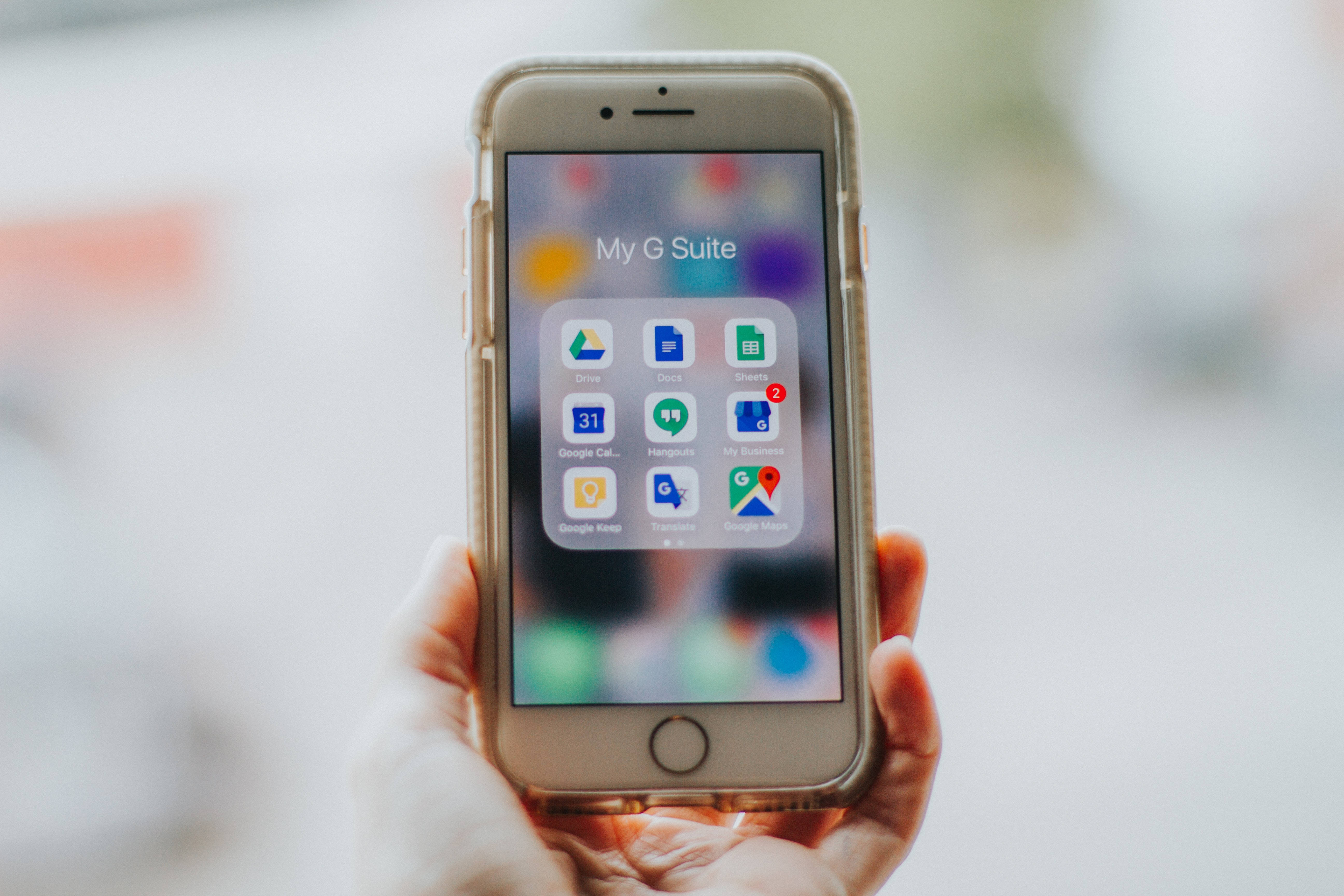 Google Drive, iPhone, Google G Suite app grid, 5K Desktop Wallpaper