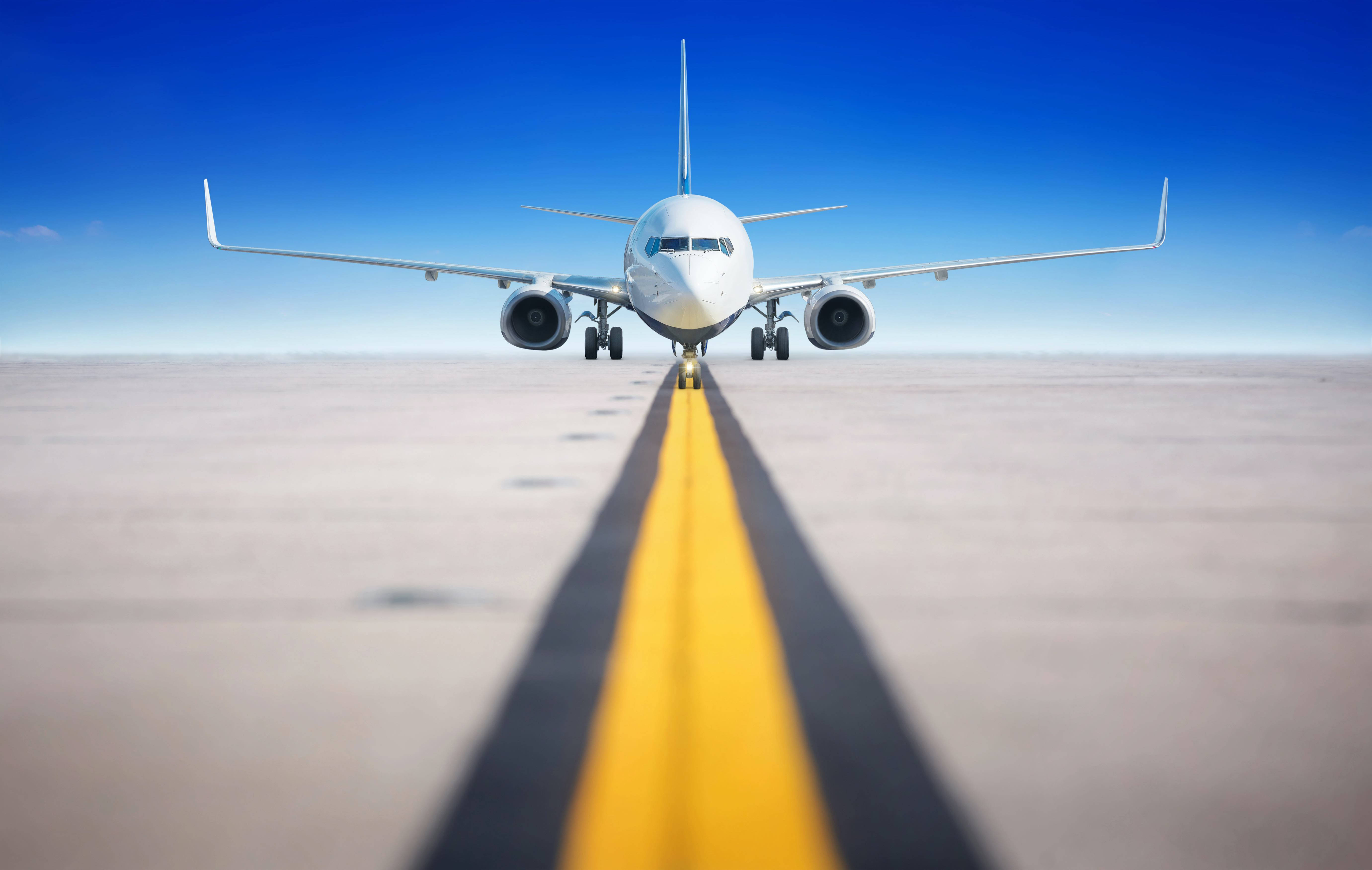 Google Flights, yellow line, white passenger jet, 5K Desktop Wallpaper