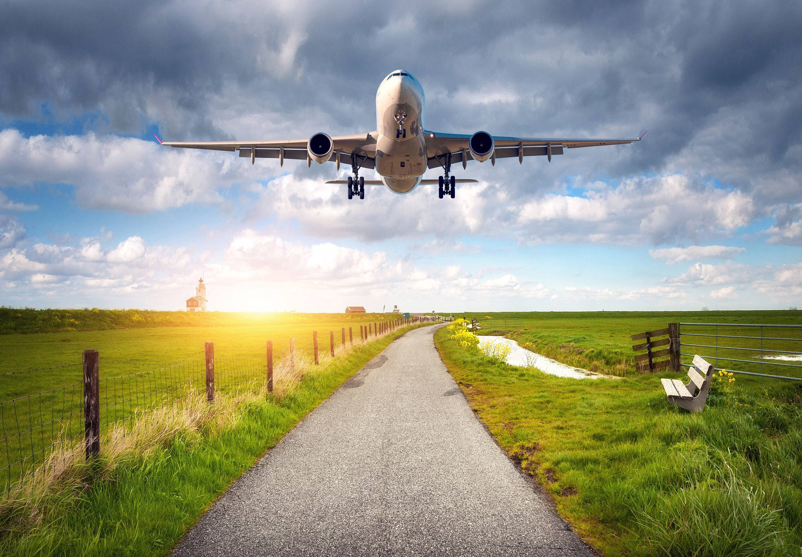 Google Flights, countryside, airplane, 2K Desktop Wallpaper
