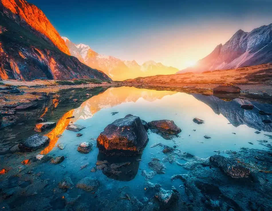 Google Landscape, Sunset, mountain peaks, SD Desktop Wallpaper