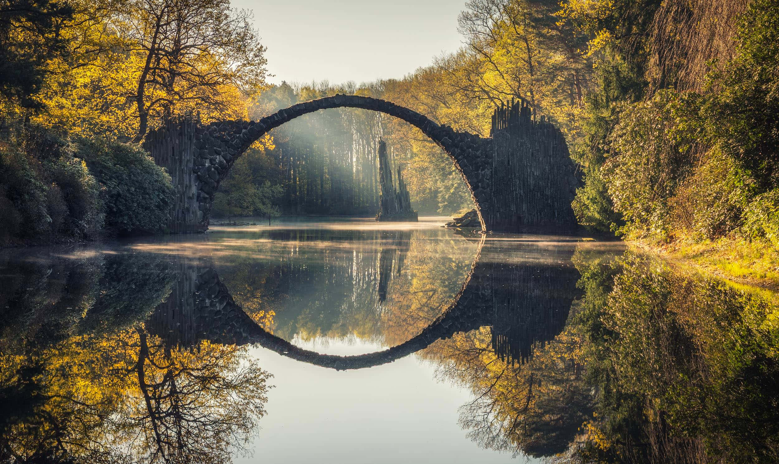 Google Landscape, stone arch bridge, calm river, Full HD Desktop Wallpaper
