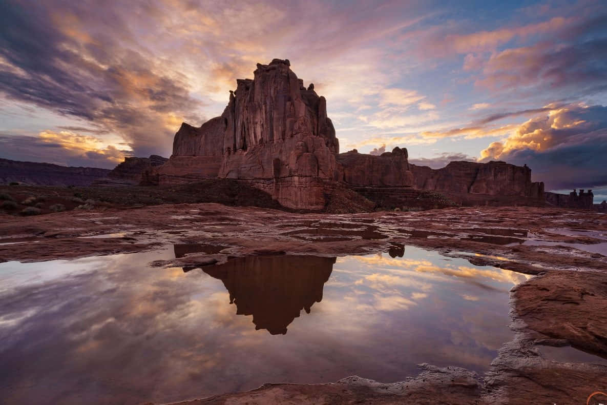Google Landscape, red rock formation, shallow pool, SD Desktop Wallpaper