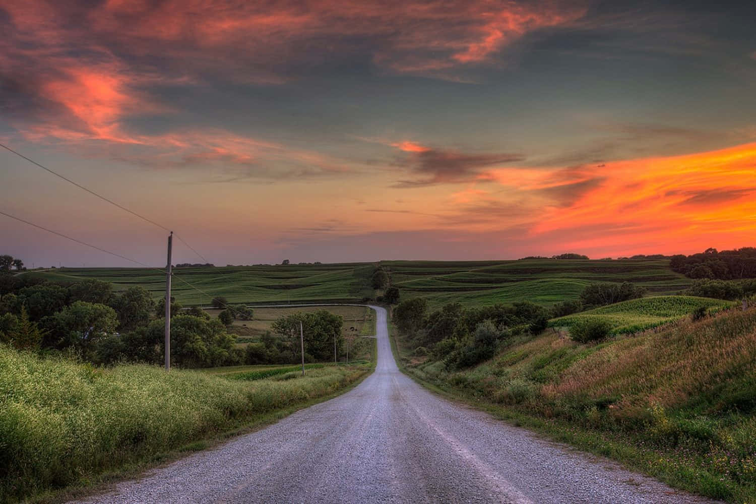Google Landscape, gravel road, rolling green fields, HD Desktop Wallpaper