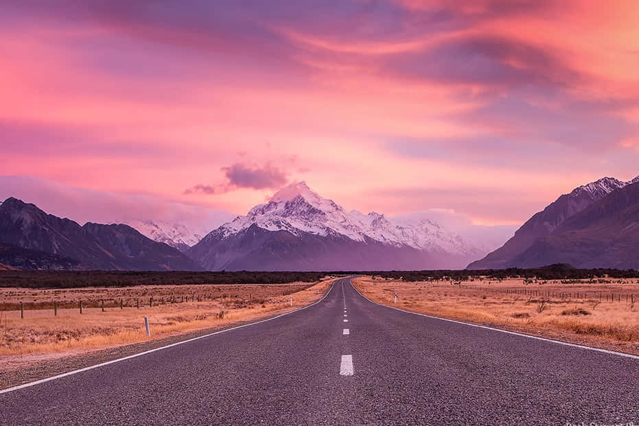 Google Landscape, asphalt road, snow-capped mountains, SD Desktop Wallpaper