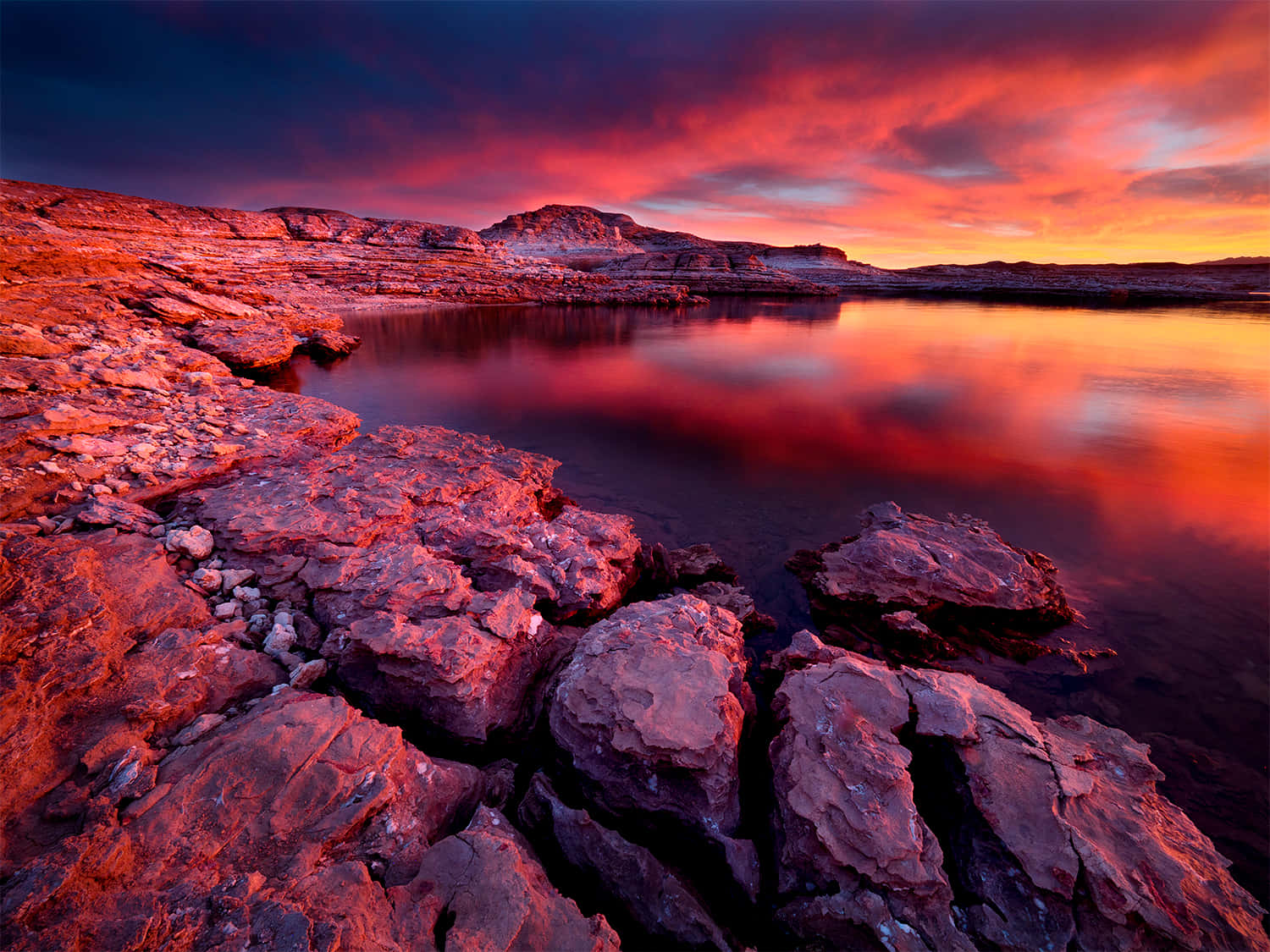 Google Landscape, sunset, fiery reds, HD Desktop Wallpaper